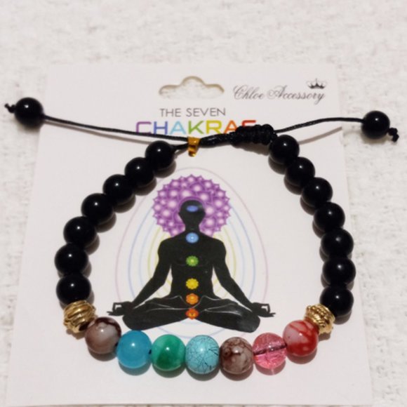 6pcs Seven Chakras Stretch Glass Stone Bracelets - Picture 2 of 4